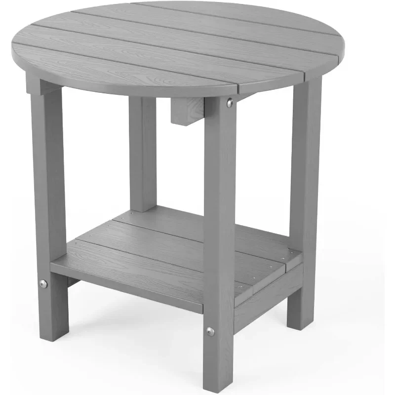 

Round Outdoor Side Table Adirondack Tables 18 Inch Chairside End Tables with Storage Shelf, 2-Tier Plastic Patio Side Table