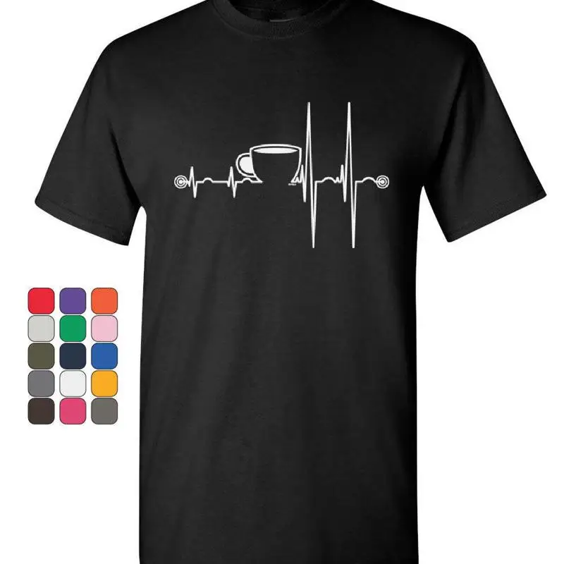 

Coffee Cup Heartbeat T Shirt Energy Waking up Drinker Mens