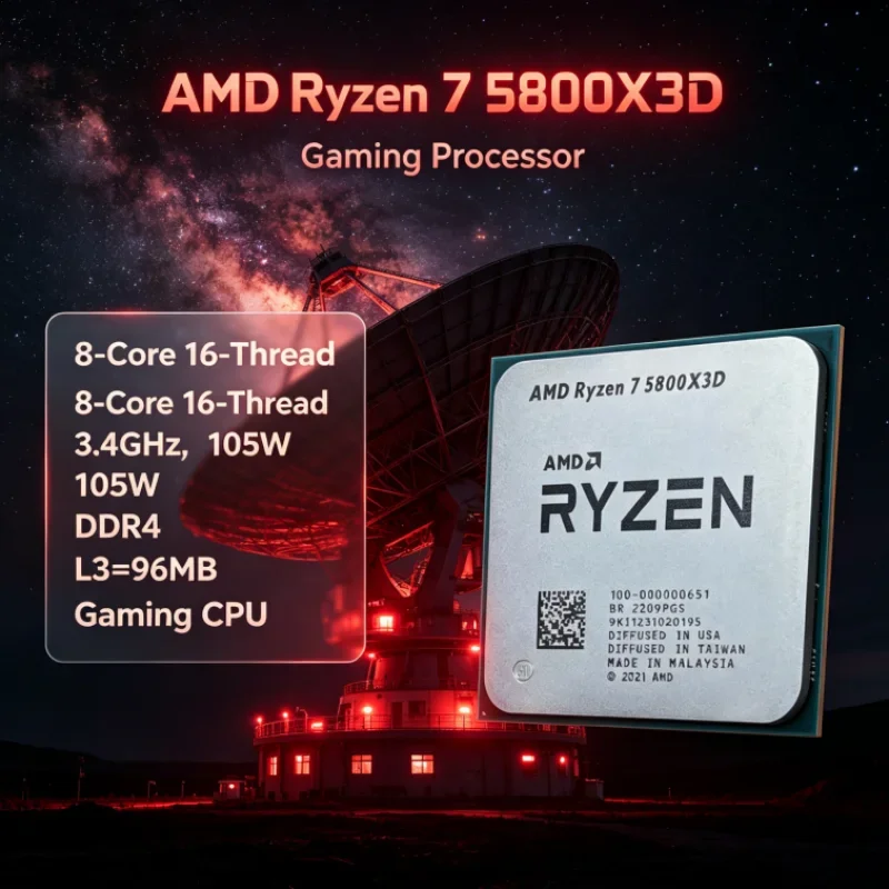 AMD R7 5800X3D 96 MB DDR4 Gaming Processor 8-Core 16-Thread Ryzen 7 7nm 105W CPU Processor 3.4 GHz for Video Editing