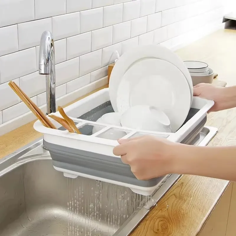 1Pc Foldable Dish Rack Kitchen Storage Water Leakage Plastic Tableware Bowl Dinnerware Drain Bowl Tray Home Drying Rack Washable