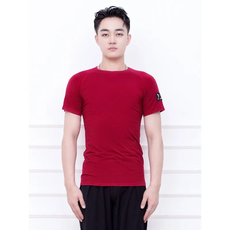 

customized men's modern dance top Latin red round neck short sleeved training uniform SY180A