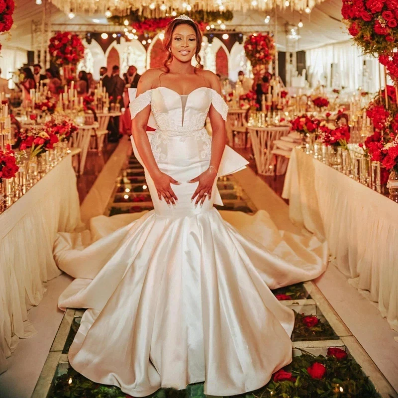 

Elegant Mermaid Lace Decal African Women's Wedding Dress Sexy Sweetheart Off The Shoulder Church Dance Bridal Gown Customized