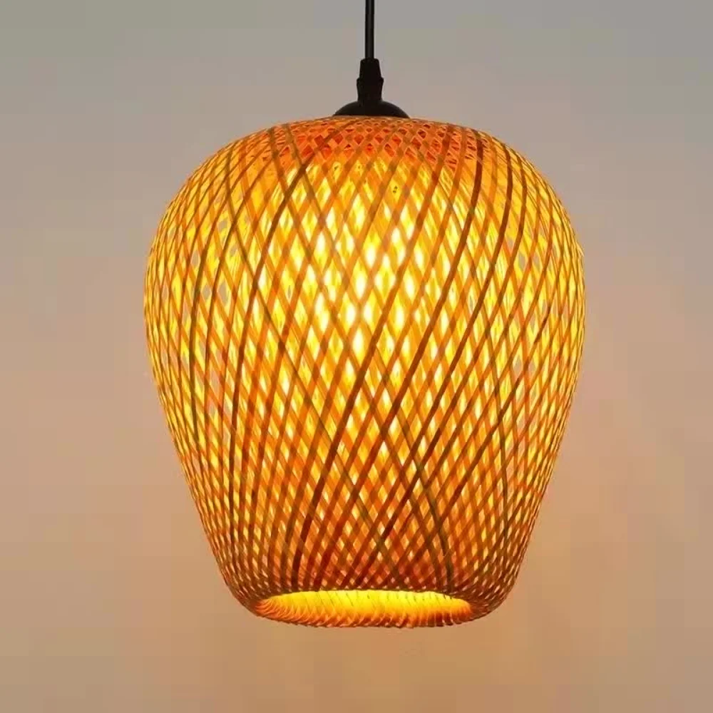 Hand Knitted Chinese Style Weaving Hanging Lamps 18/19/30cm Restaurant Home Decor Lighting Fixtures Bamboo Pendant Lamp