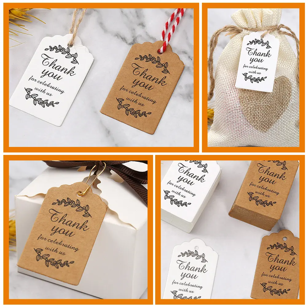 200Pcs Gift Card Tags Paper Exquisite Thank You Tags for Gift Bags Party Decorations Crafts Thank Gifts and Cards Sign