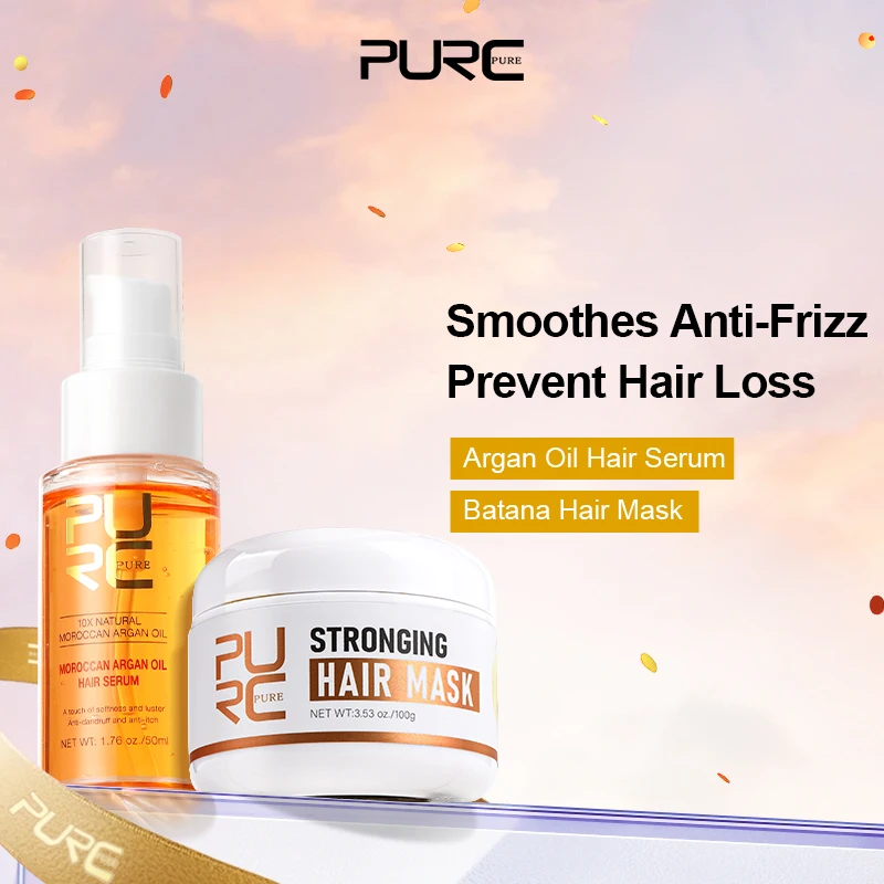 

PURC Morocco Argan Oil + Batana Hair Mask Sets Smoothing Straightenig Repair Damaged Hair Growth Loss Treatment Hair Care