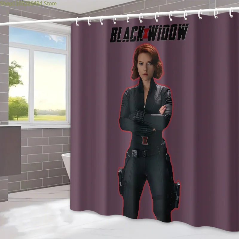 

1pc MARVEL Black Widow Shower Curtain - Vibrant Cartoon Design with 12 Hooks, Durable Polyester Fabric, Machine Washable Bathr
