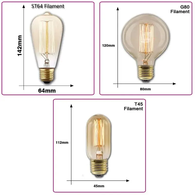 Reteo Edison Light Bulb 220V E27 ST64 G80 T45 Incandescent Spiral Lamp For Home Decor 360° AIllumination Vintage Edison Lamp