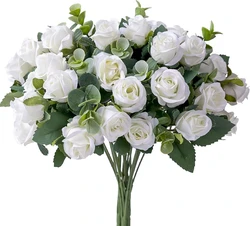 10 Heads Artificial Silk Rose Simulated White Eucalyptus Peony Bouquet Wedding Decoration Fake Flowers Home Garden Decoration