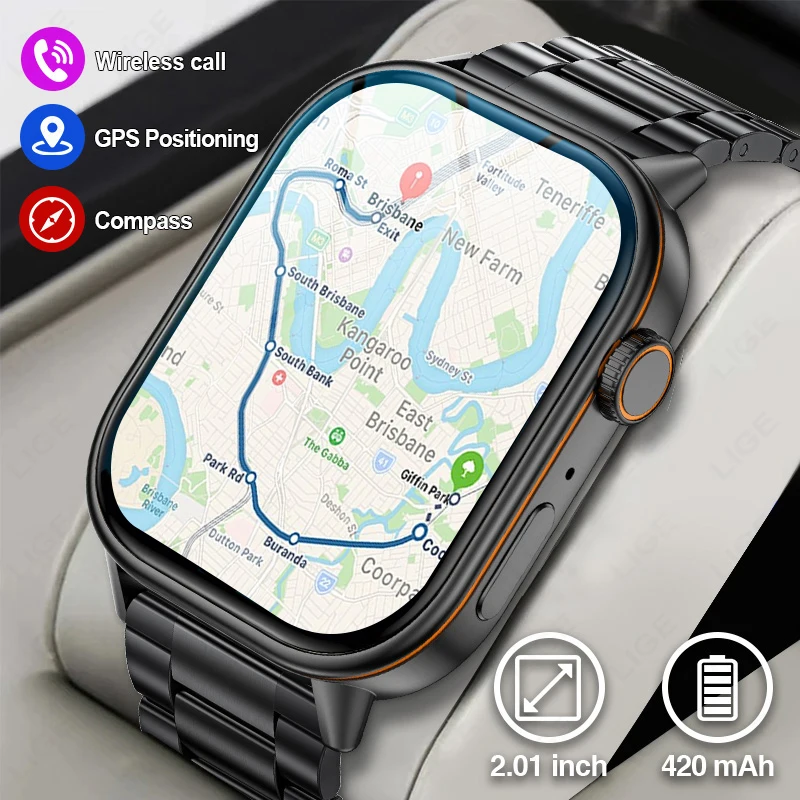 

LIGE GPS Positioning Smart Watch Men Fashion Sports Compass Outdoor Adults Men Women's Health monitor Smartwatch For Android ios
