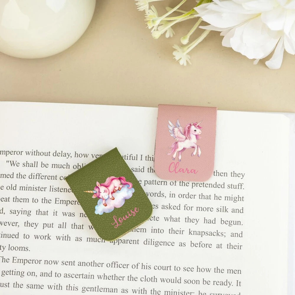 1 szt. Zakładka do książki z kolorowym jednorożcem, personalizowana skórzana zakładka do książki z kolorowym jednorożcem, personalizowana zakładka magnetyczna