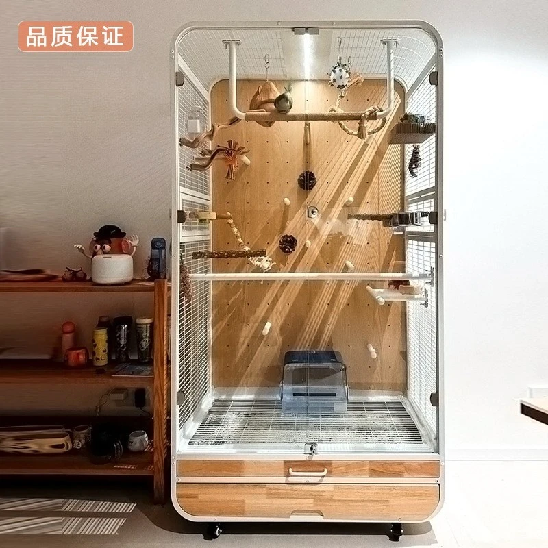 

A drop shipping large parrot birdcage villa movable solid wood wrought panoramic view monk sun for mobile bird's nest