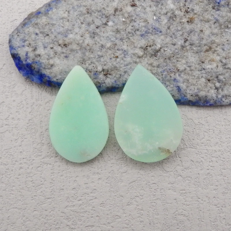 2Pcs Natural Stone Chrysoprase Water Drop Cabochons,Fashion Jewelry Pendant Accessories Free drilling 27x19x6mm 7g