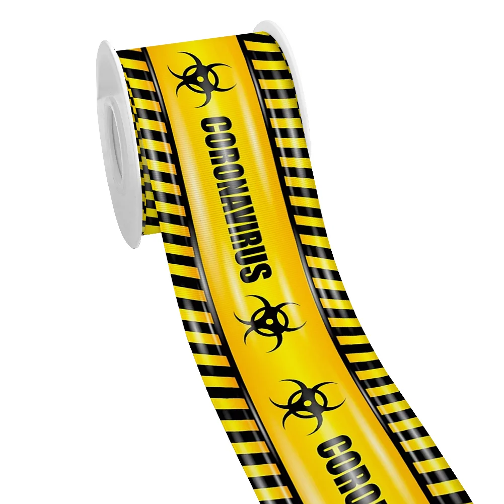 

5yards Dangerous Radiation Safety Signs Printing Grosgrain Ribbon For Wrapping Hair Bow DIY Decoration Gift Packing