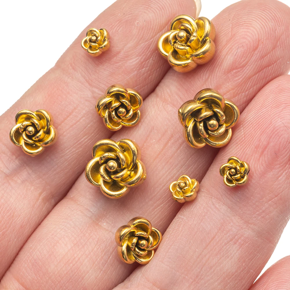 Stainless Steel Gold Rose Spacer Beads, 10pcs