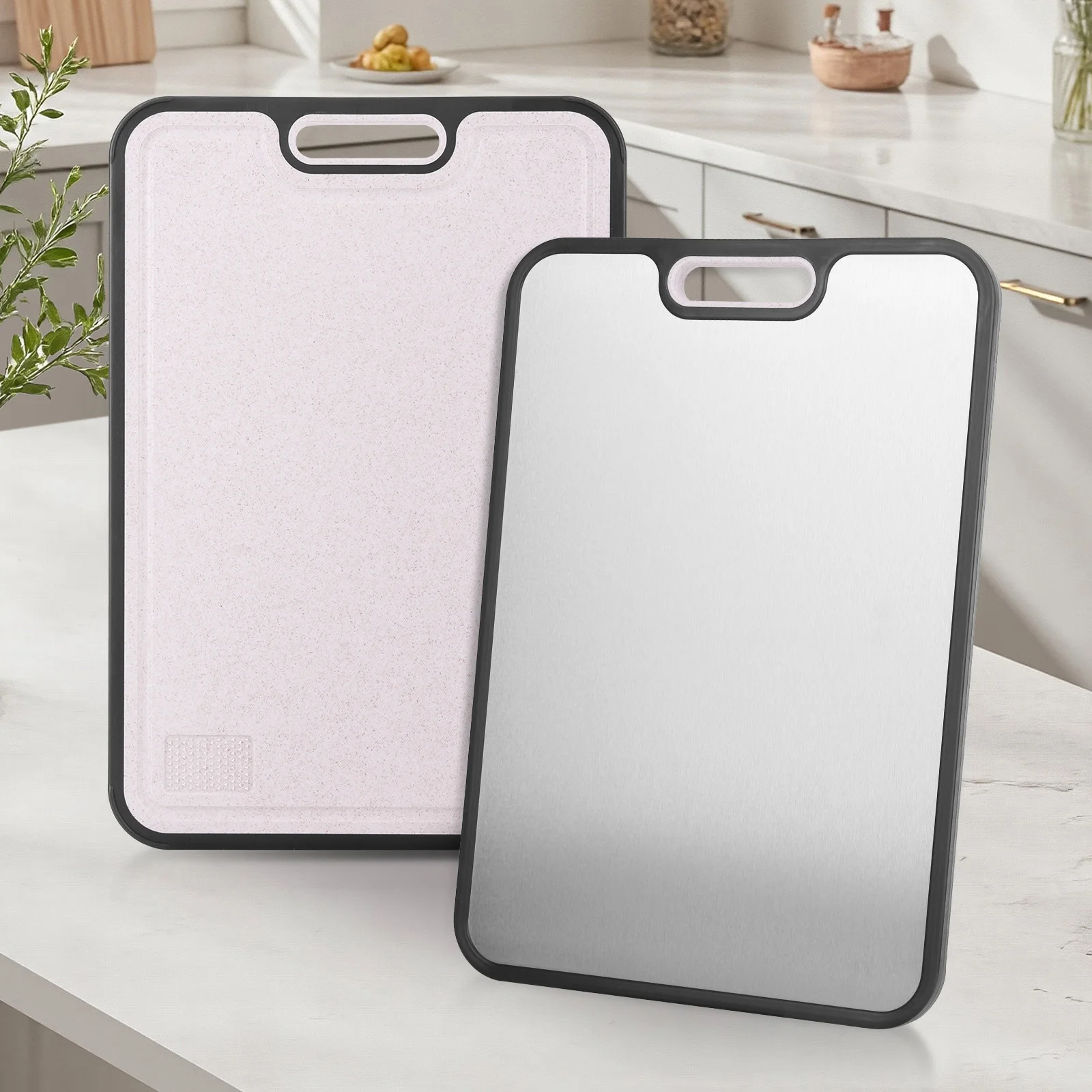 لوح تقطيع من التيتانيوم مزدوج الجوانب لألواح تقطيع المطبخ من أجل قش القمح المزدوج الجوانب للطعام من التيتانيوم النقي PP سهل C #2