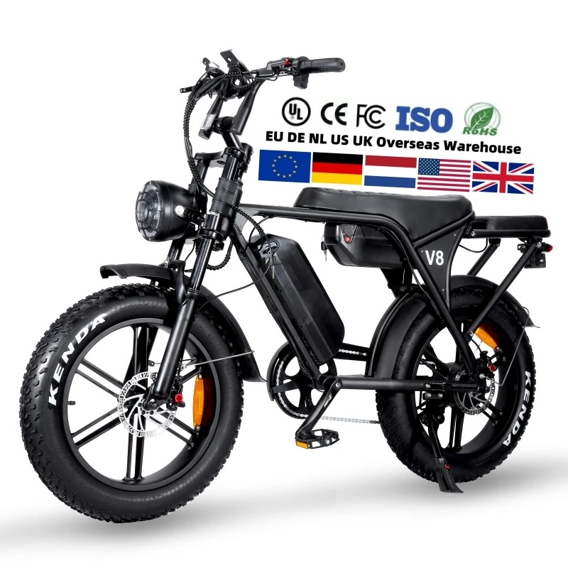 V8 1000W 750W Electric Bicycle V8 Mountain Ebike 48V 15Ah Removable Lithium Battery 4.0 Fat Tire Ebike Beach Cruiser Bike