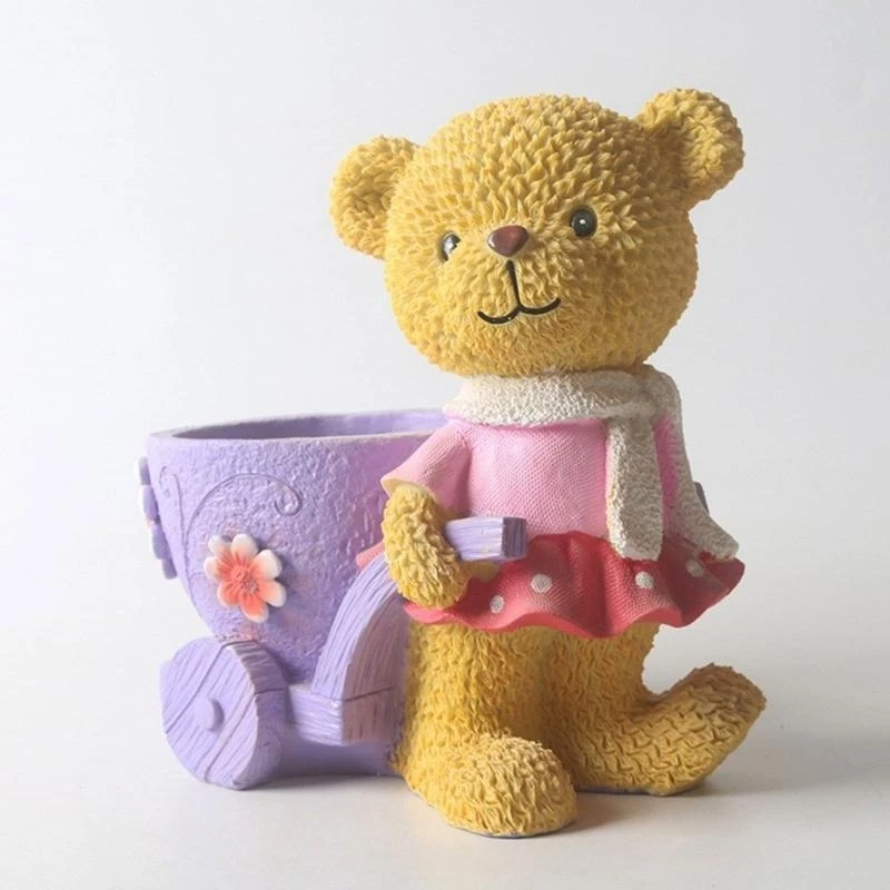 Lovely Bear Gypsum Silicone Mold DIY Concrete Flower Pots Vase Plaster view 2