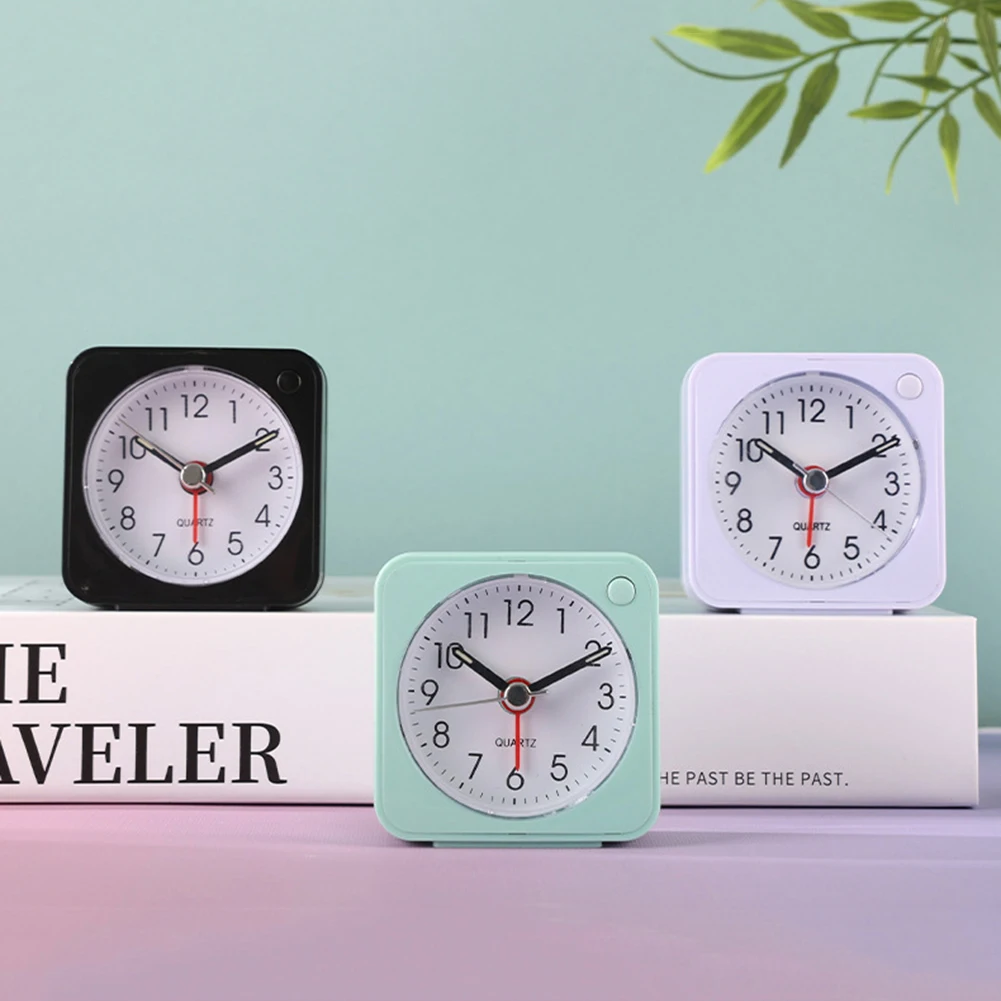 Mini Size Squared Alarm Clock For Travel Silents No Ticking Travel Alarm Analog Clock Gentle Night Light For Dark Hours Bedside