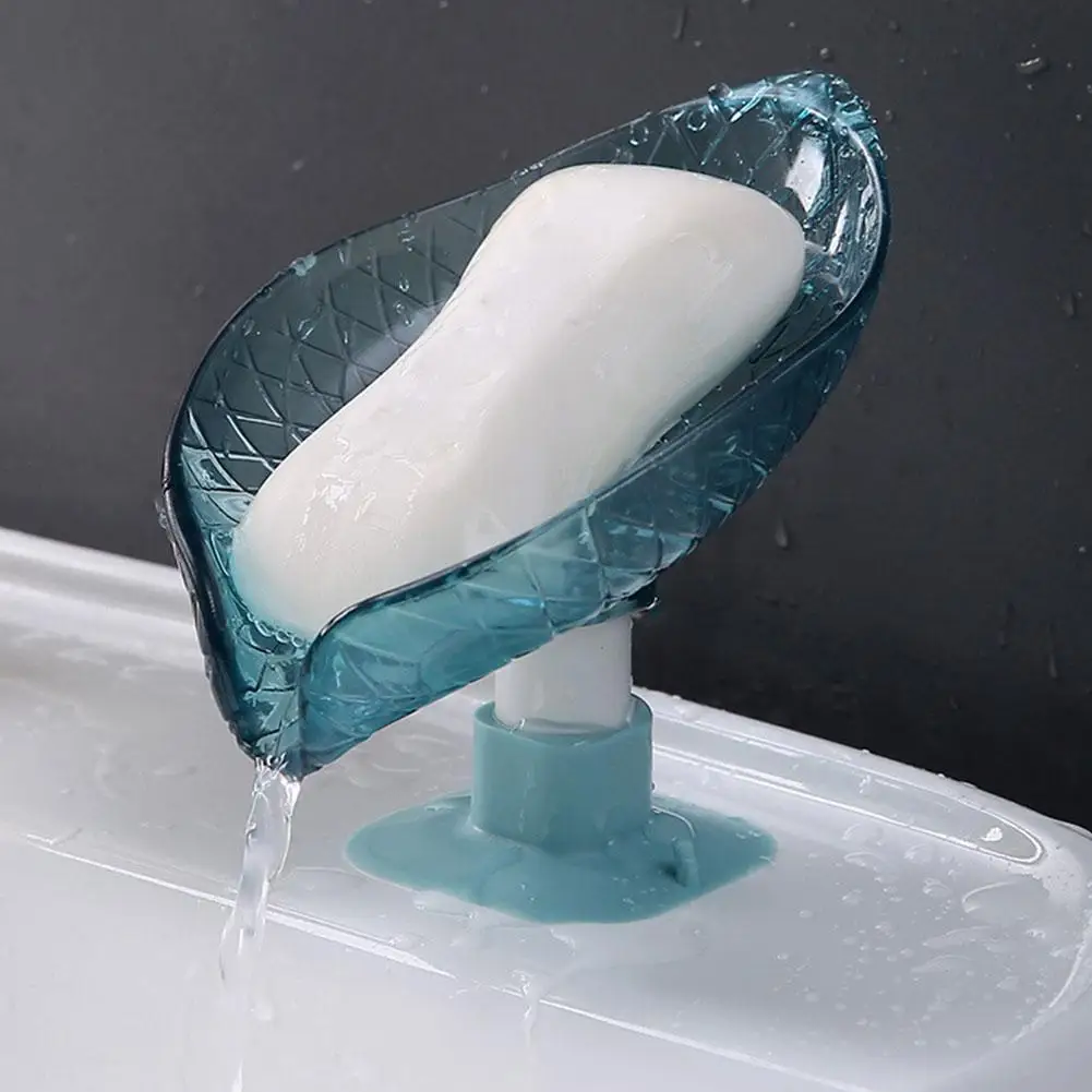 Bathroom Soap Holder No Punching Leaf Shape Soap Dish Suction Cup Sponge Rack Portable Soap Drain Box Bathroom Accessories