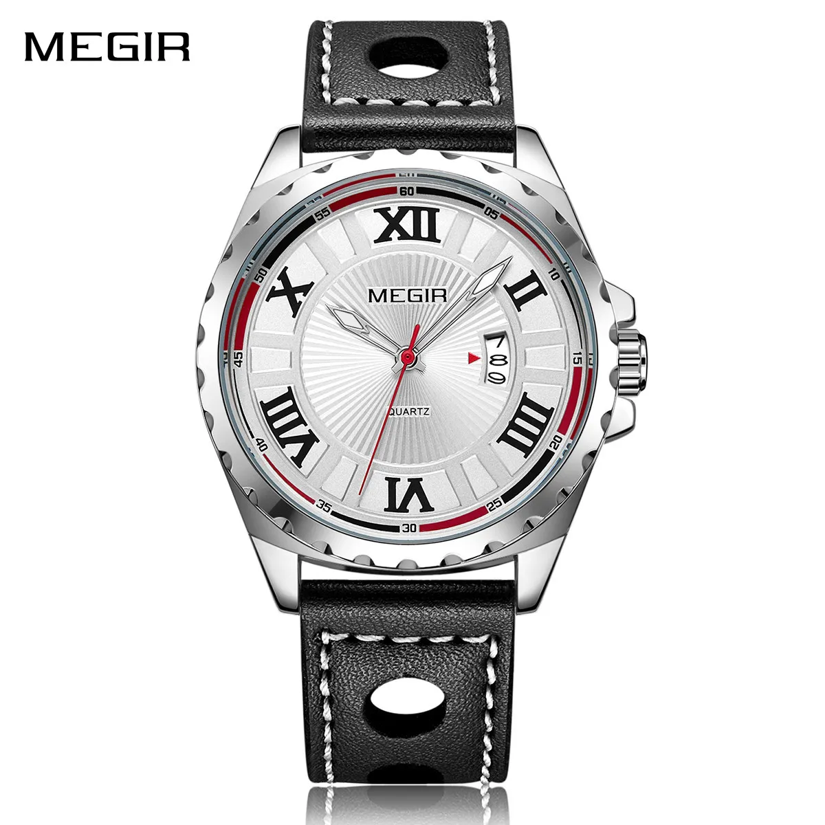 MEGIR Fashion Men's Sport Watch Leather Strap Waterproof Luminous Quartz Wristwatch Big Dial Clock Auto Date Reloj Hombre +Box