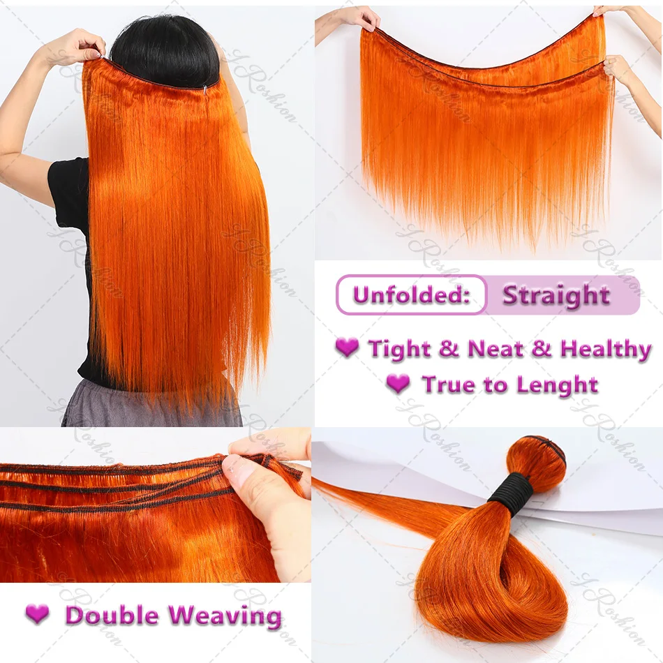 30 بوصة البرتقال الزنجبيل حزم مستقيمة 100% الشعر البشري عذراء الخام نسج 1/2/3 قطعة الملونة البرازيلي السائبة حزم الشعر للنساء #5
