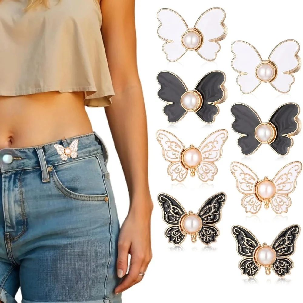 6-Pack Butterfly Pants Waist Cincher, Adjustable Loose Jeans Button Pin, Detachable Waist Adjuster Button Pin, Unisex