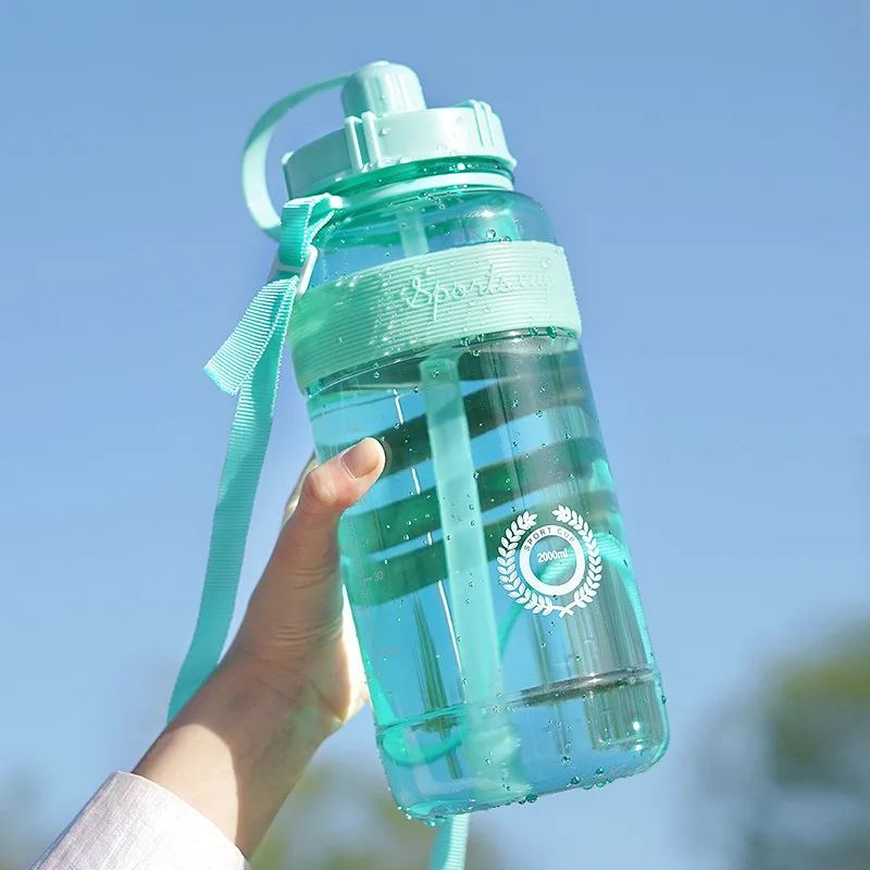 New Sport Water Bottle BPA Free Sport Drinking Water Bottle with Straw 1L 2L Plastic Water Drinking Bottle for Water