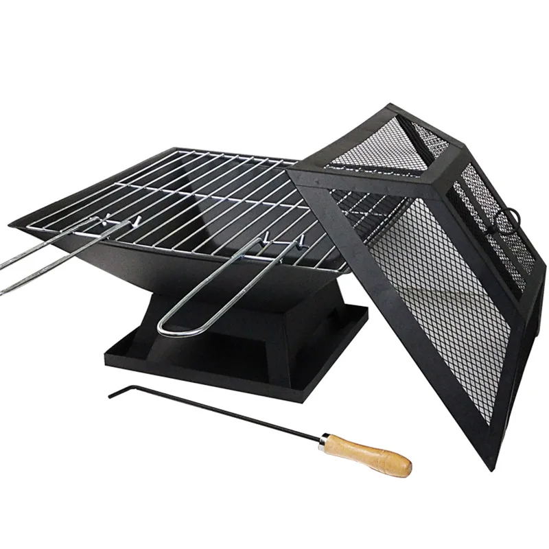 حفرة شواء محمولة لحرق الخشب الصلب المربعة للتخييم