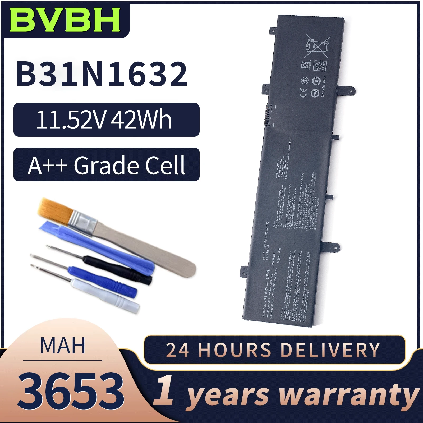 

BVBH B31N1632 3653mah/42wh 0B200-02540000 Laptop Battery ASUS ZenBook 14 X405,X405U,X405UA,3ICP5/57/81,0B200-02540000