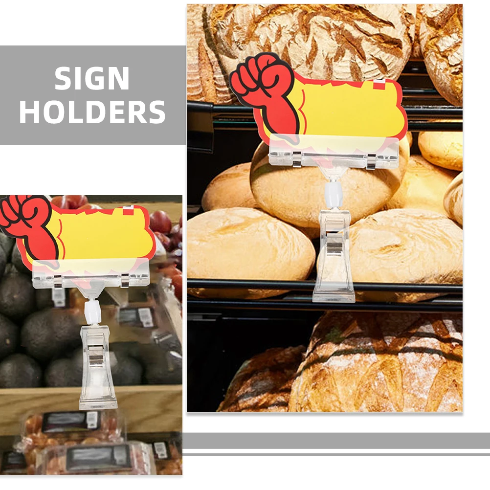 

5pcs Merchandise Sign Transparent Double Display Clips For Retail Cards Price Tags Swivel Plastic Signage Stand Banner Tag