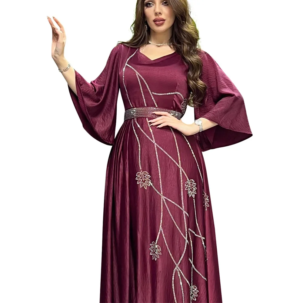 

2024 African Dresses for Women Spring Summer African Women Long Sleeve O-neck Polyester Long Dress African Robes Abaya for Women