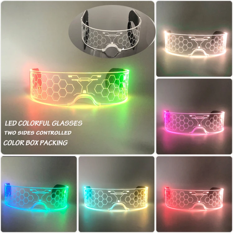 Modische Leuchtende Dekorative Brillen Neon-Licht-Dekoration LED-Sonnenbrille für Nachtclub DJ Tanz Musik Rave Kostüm Nacht