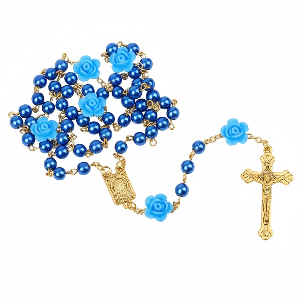 Religion Rosenkranz Halskette Für Frauen Kruzifix Kreuz Anhänger 6MM Lange Glas Perlen Rose Kette Halsband Weibliche Gebet Schmuck geschenk