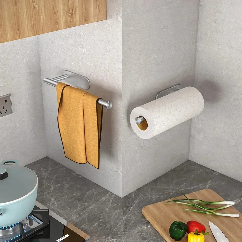 

Self Adhesive Paper Towel Holder Kitchen Toilet Roll Dispenser Tissue Rack Cabinet Napkin Hanger Bathroom Wall Mount No Drill
