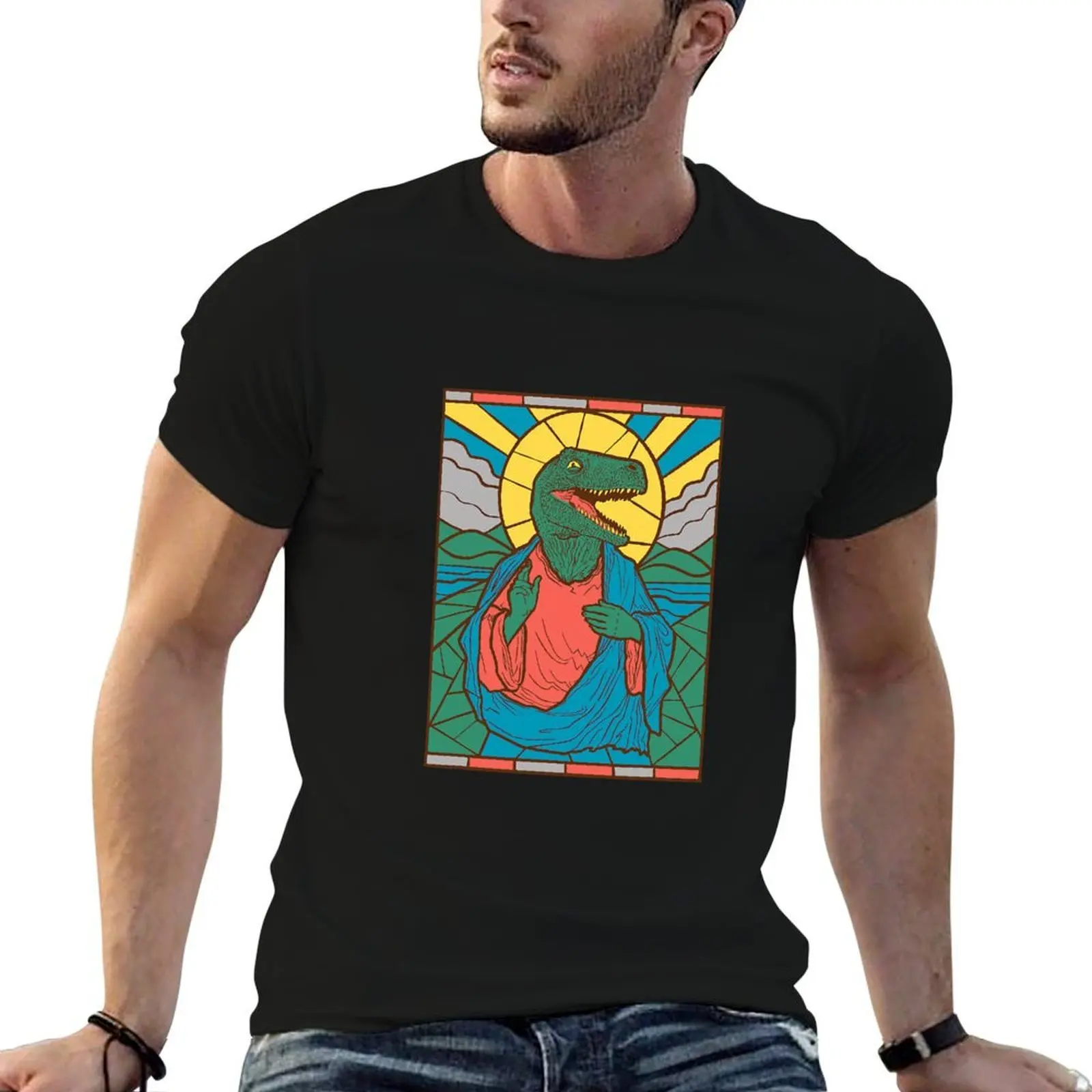 

Raptor Jesus Dinosaur Christ Meme Holy T-Shirt funny t shirts cotton man t shirt graphic T-Shirt