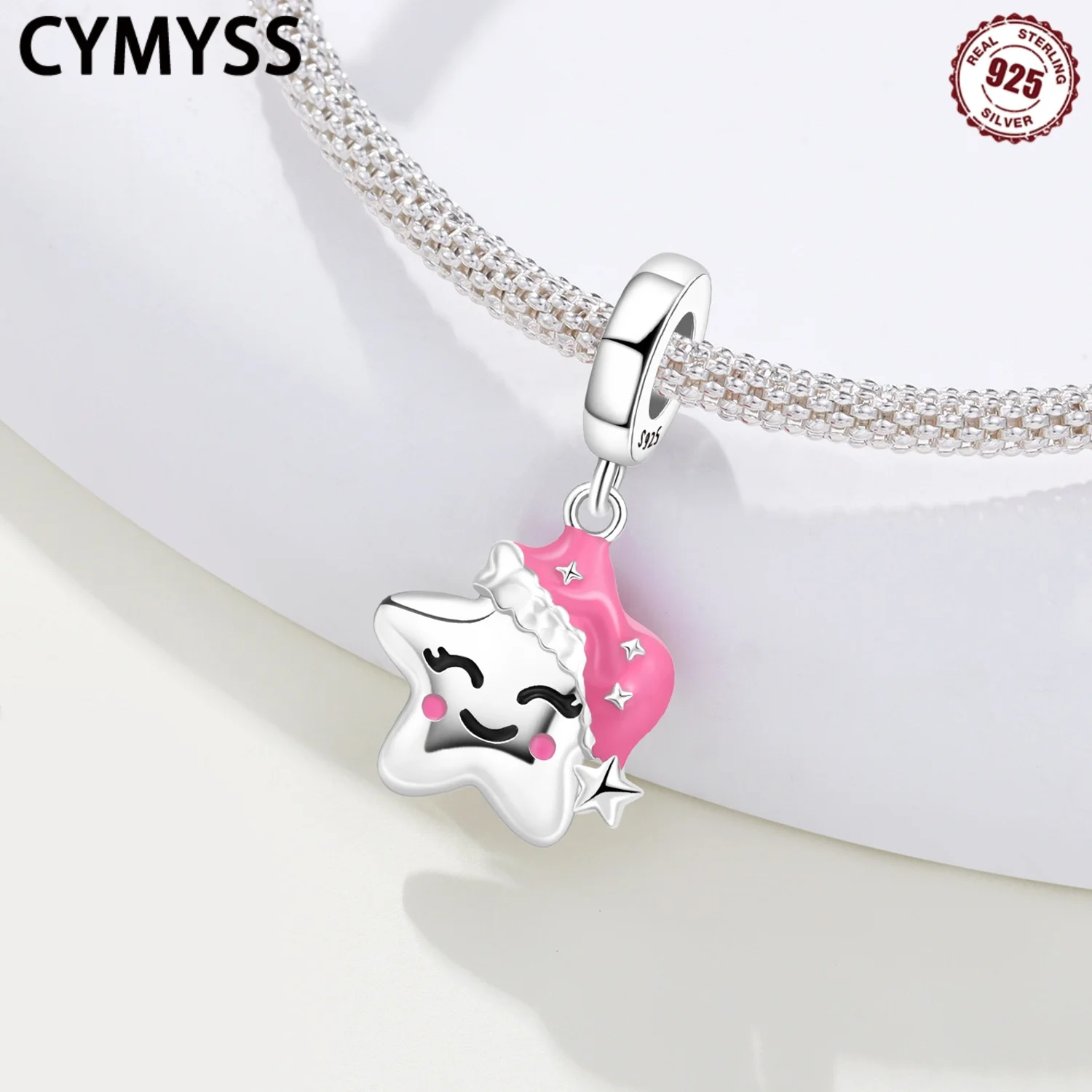

CYMYSS 2025 New S925 Sterling Silver Good Night Cute Pink Star Woman Pendant Boutique Birthday Party Jewelry Gift Womens Pendant