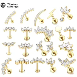 1PC Implant Grade Titanium Zircon Stud Earring Internally Threaded Star Labret Piercing Lip Monroe Helix Tragus Piercing Jewelry