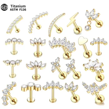 1PC Implantaat Grade Titanium Zirkoon Stud Oorbel Intern Schroefdraad Ster Labret Piercing Lip Monroe Helix Tragus Piercing Sieraden