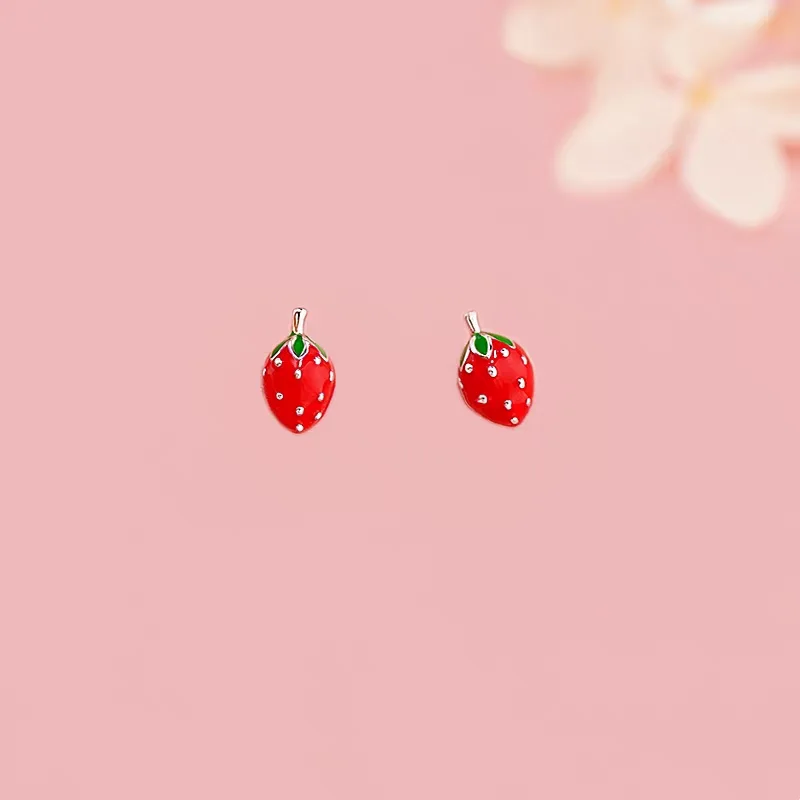 

925 Sterling Silver Stud Earrings Unique Fashionable Artistic Fresh Strawberry Themed Korean Style for Women Elegant Earrings