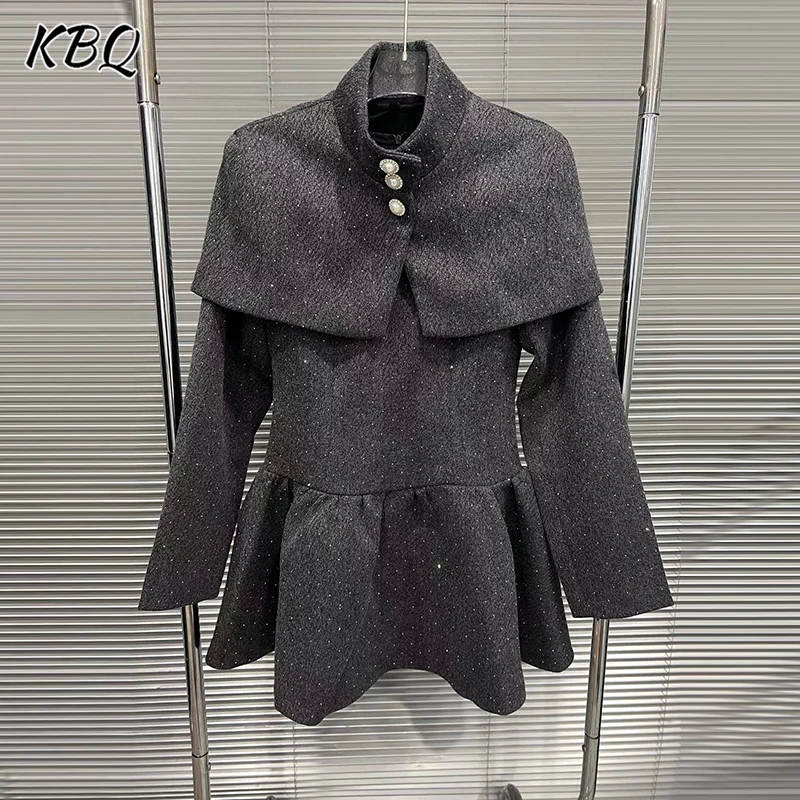 

KBQ однотонные комплекты из двух предметов для женщин, круглый вырез, шаль на пуговицах, квадратный воротник, платья с длинными рукавами, элегантный комплект, женская мода