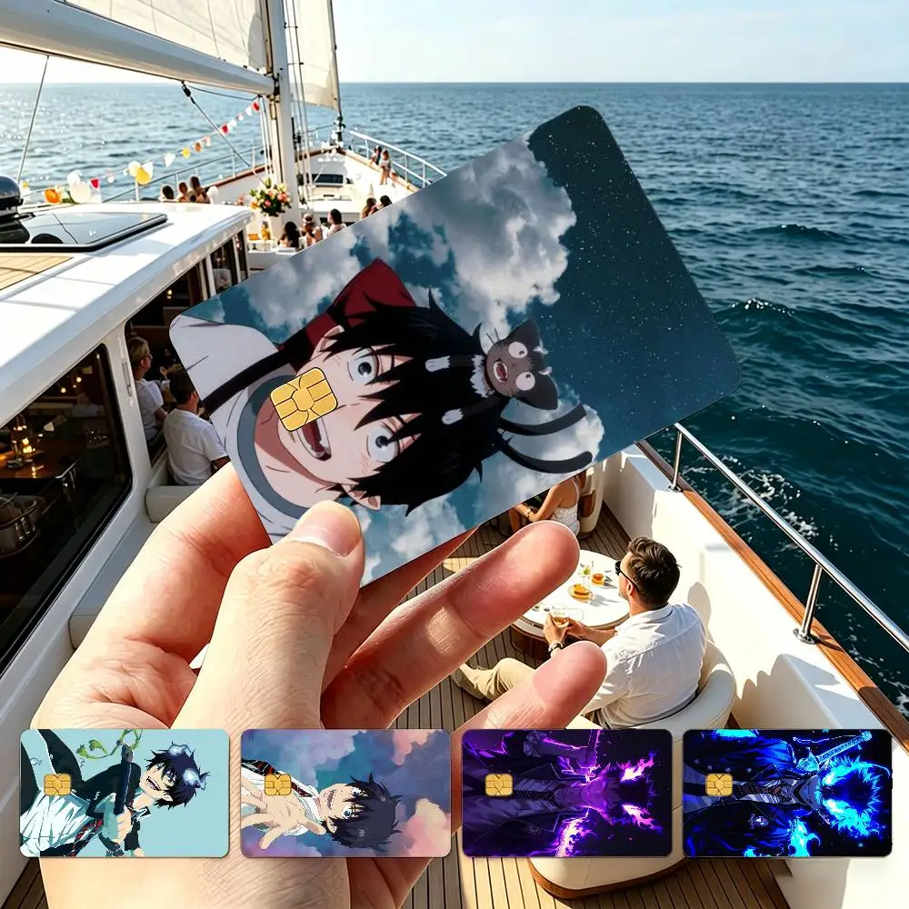 B-Blue Exorcist R-Rin Blue Flames  Credit Card HD Stickers Small Chip Waterproof Sticker Game Card Decal Gift
