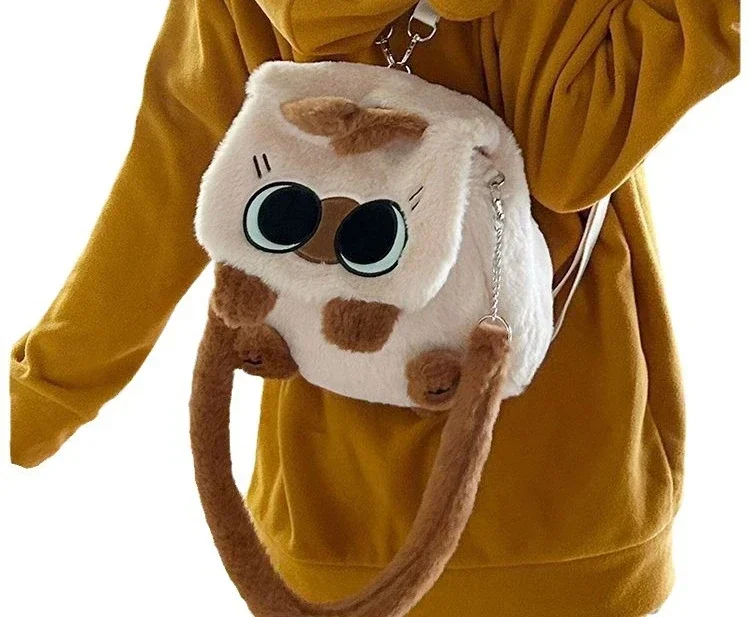 Plush Cartoon Cat Doll Backpack Simplicity Large Capacity Campus Bag Commuting Flip Cover Diagonal Span Bag Soft Shopping Bag