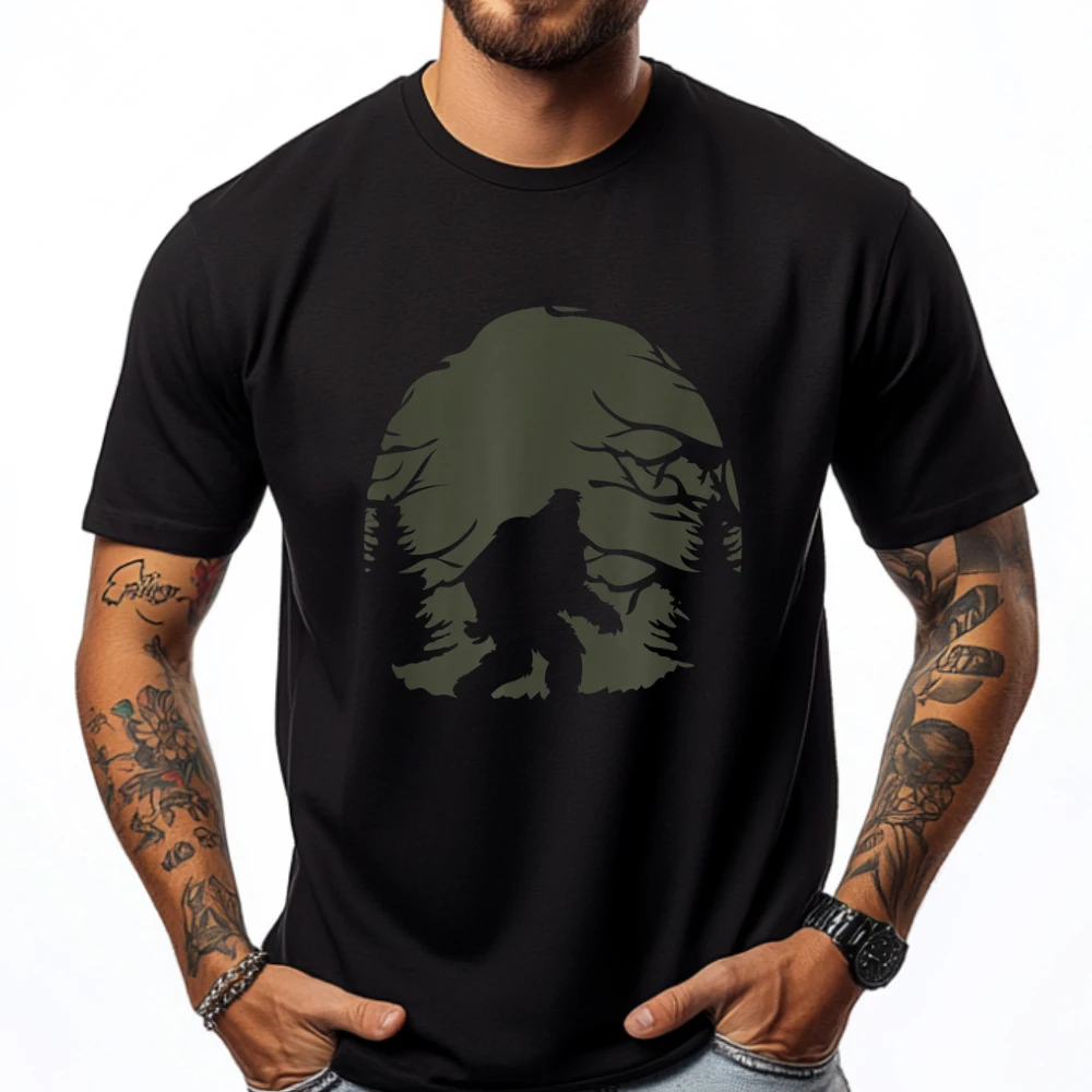 

Bigfoot Sasquatch Walking Hiking In Woods Red And Black Graphic T Shirt Fall Band Tshirts Luxury Clothes