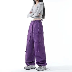 Hip Hop Streamer lila y2k Baggy Cargo hose Frauen High Streetwear Vintage Hose High-Waist Taschen gebündelte Bein Streetpants