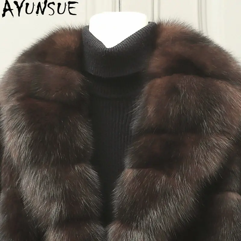 AYUNSUE 최고급 천연 밍크 퍼 코트 여성용 전체 퍼플 밍크 겨울 옷 따뜻한 리얼 퍼 여성 코트 신상품 코트 아브리고스