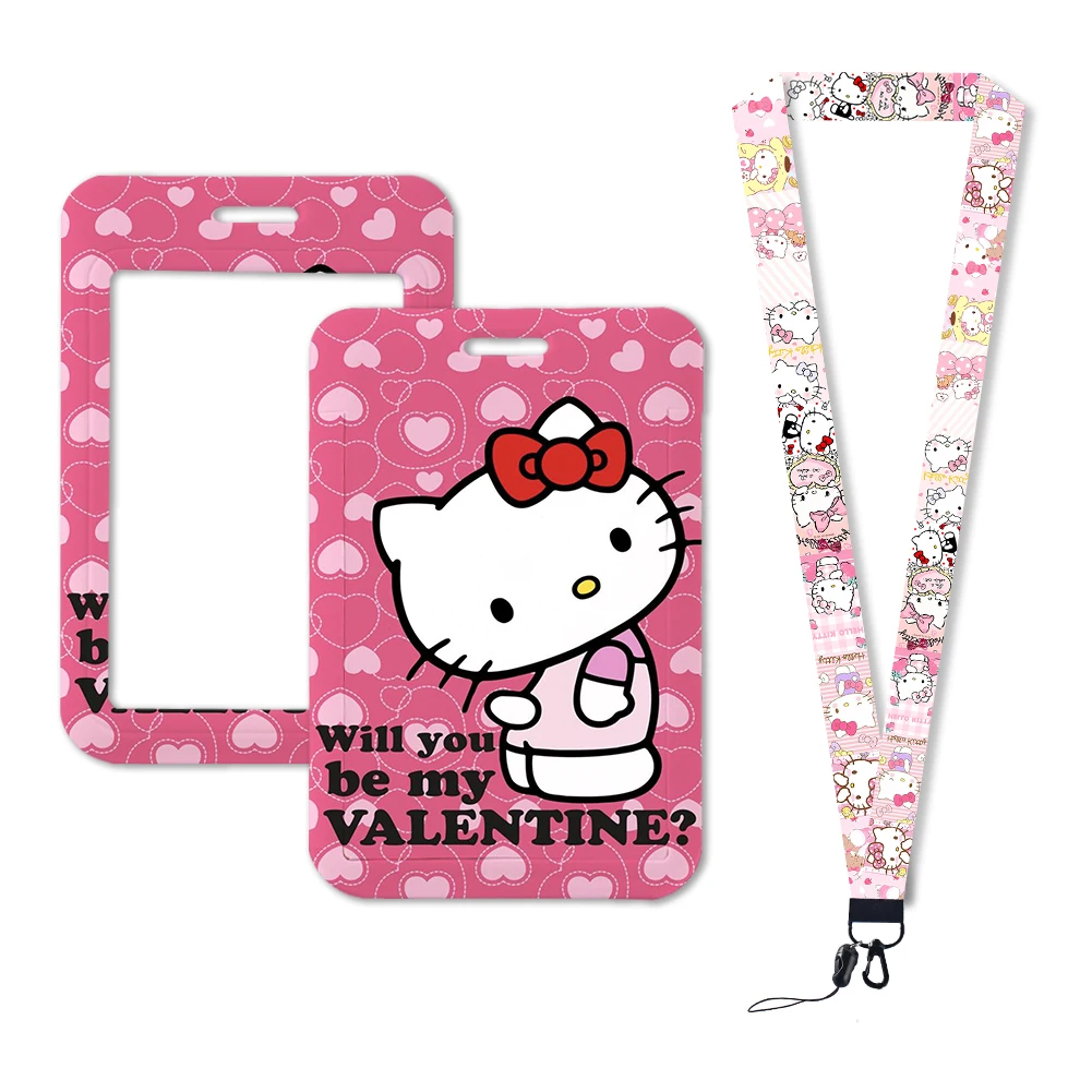 Sanrio Hello Kitty Keychain ID Card Holder Lanyards Neck Strap Credit Card Case Girls Retractable Clip Badge Holder