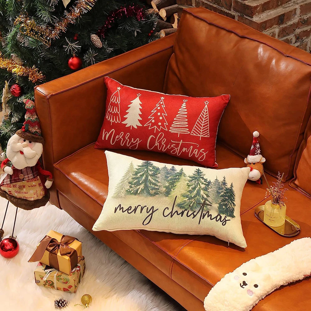 Merry Christmas Decorative Pillow Cover 30x50cm Linen Throw Pillowcase Bedroom Cushion Cover Christmas Pillowslip Home Decor