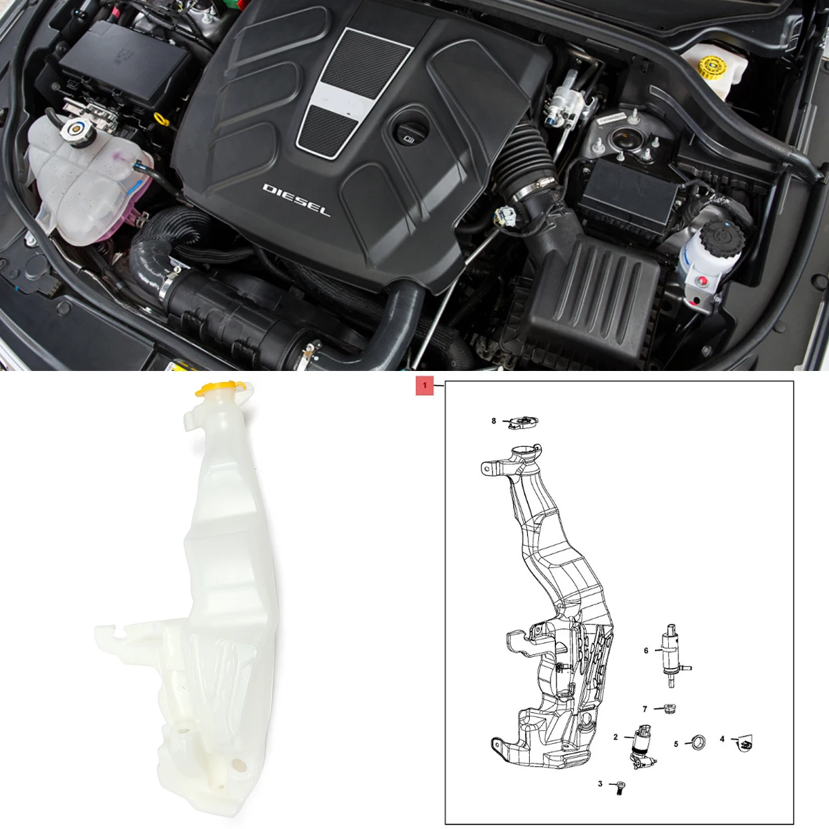 

57010719AF for Jeep Grand Cherokee 2014 2015 2016 2017 2018 2019 2020 Windshield Washer Reservoir Tank