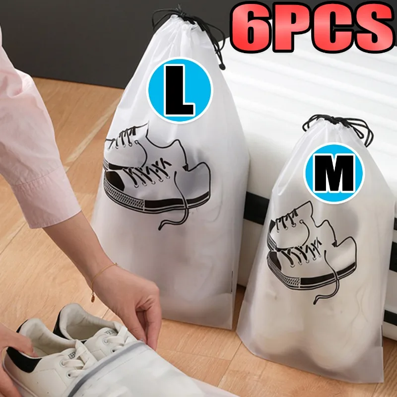 Transparent Shoe Storage Bag Large Capacity PE Pouch Portable Sturdy Travel Frosted Drawstring Bags Lightweight Shoe Accessories