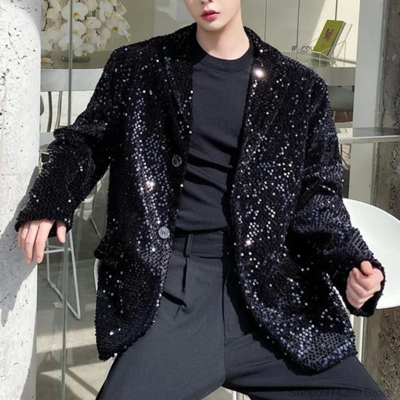 Male Shiny Blazers 2024 Spring jacket men Stylish Sequin Decor Blazer For Men Suit Jackets Dazzling Stage Clothing